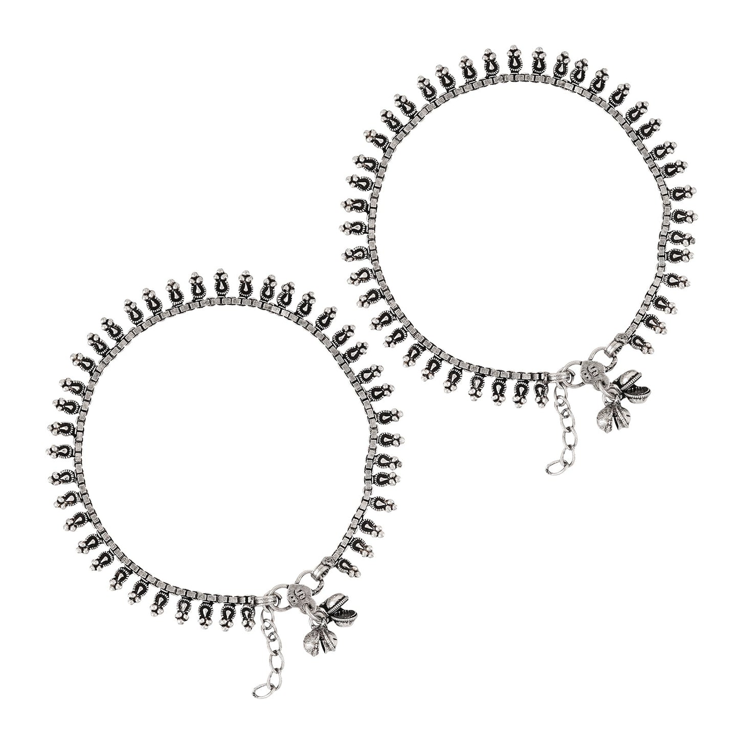 Teejh Hamsa Silver Oxidised Ghungroo Anklet