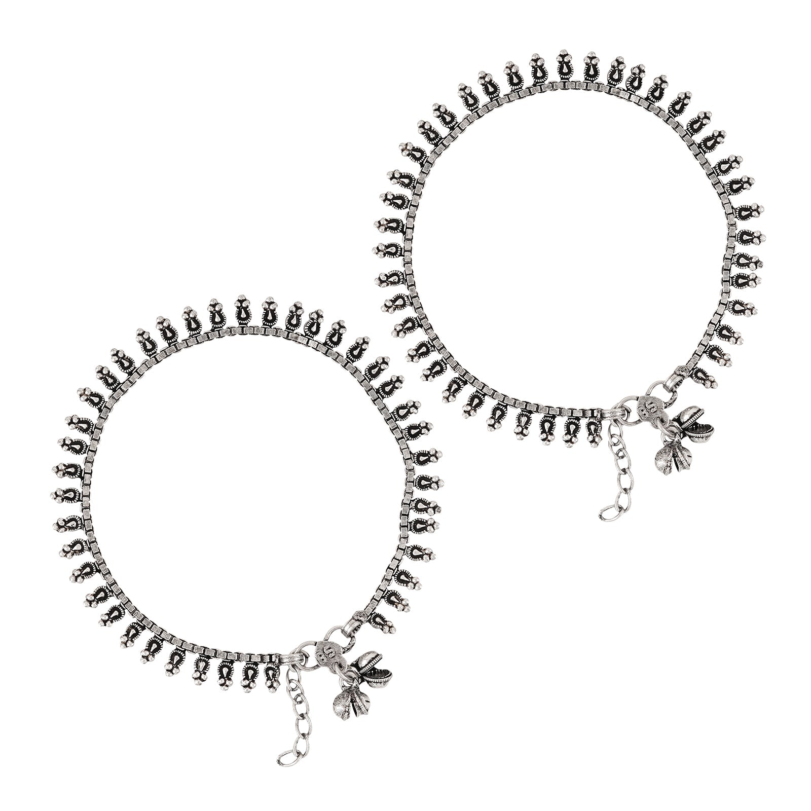 Teejh Hamsa Silver Oxidised Ghungroo Anklet