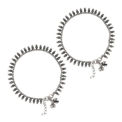 Teejh Hamsa Silver Oxidised Ghungroo Anklet