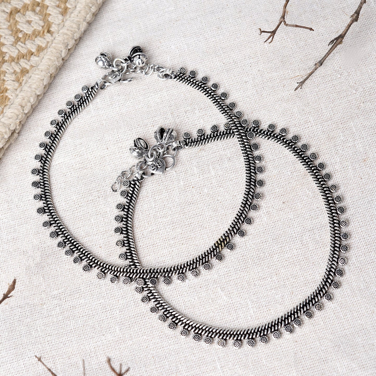 Teejh Spoorthi Silver Oxidised Ghungroo Anklet
