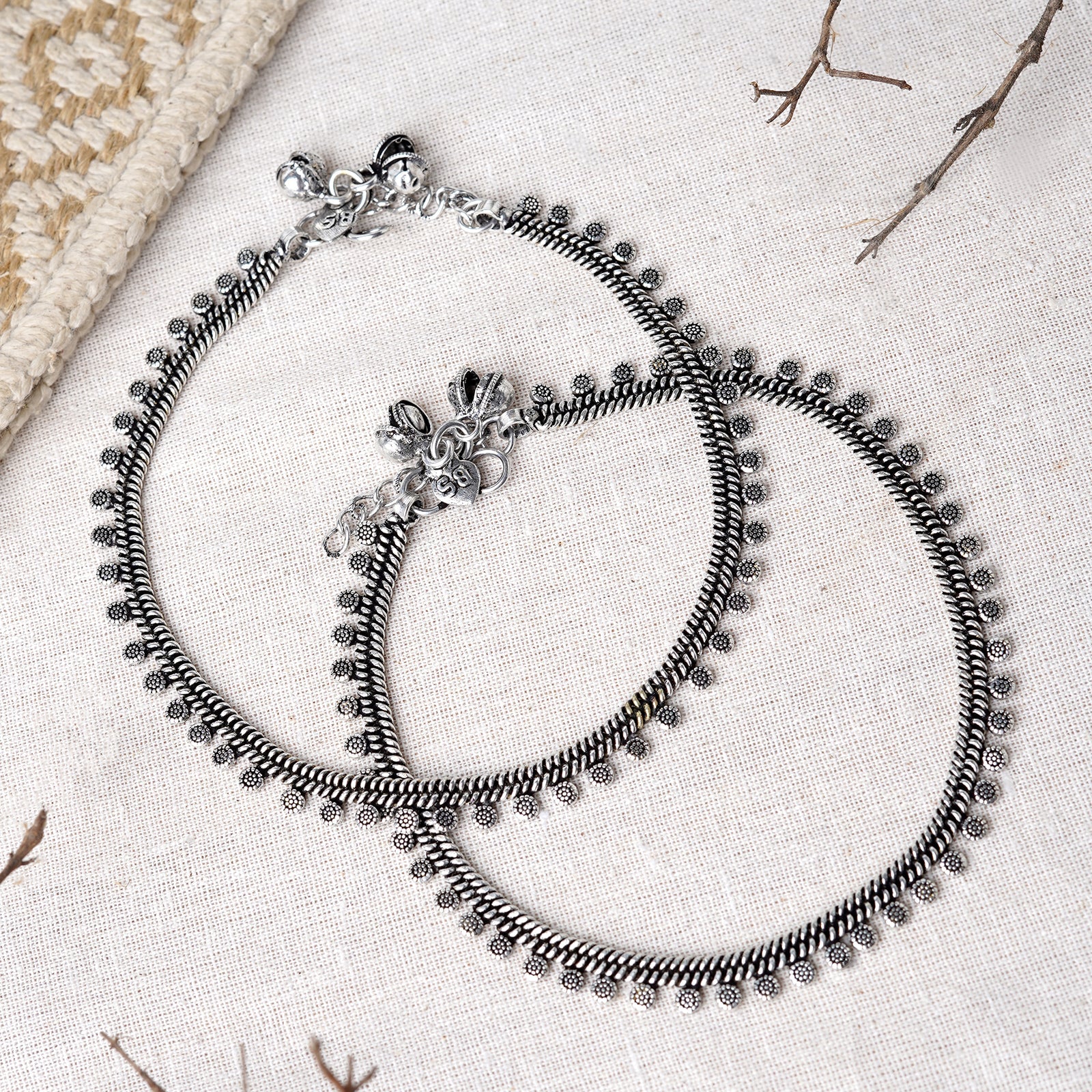 Teejh Spoorthi Silver Oxidised Ghungroo Anklet