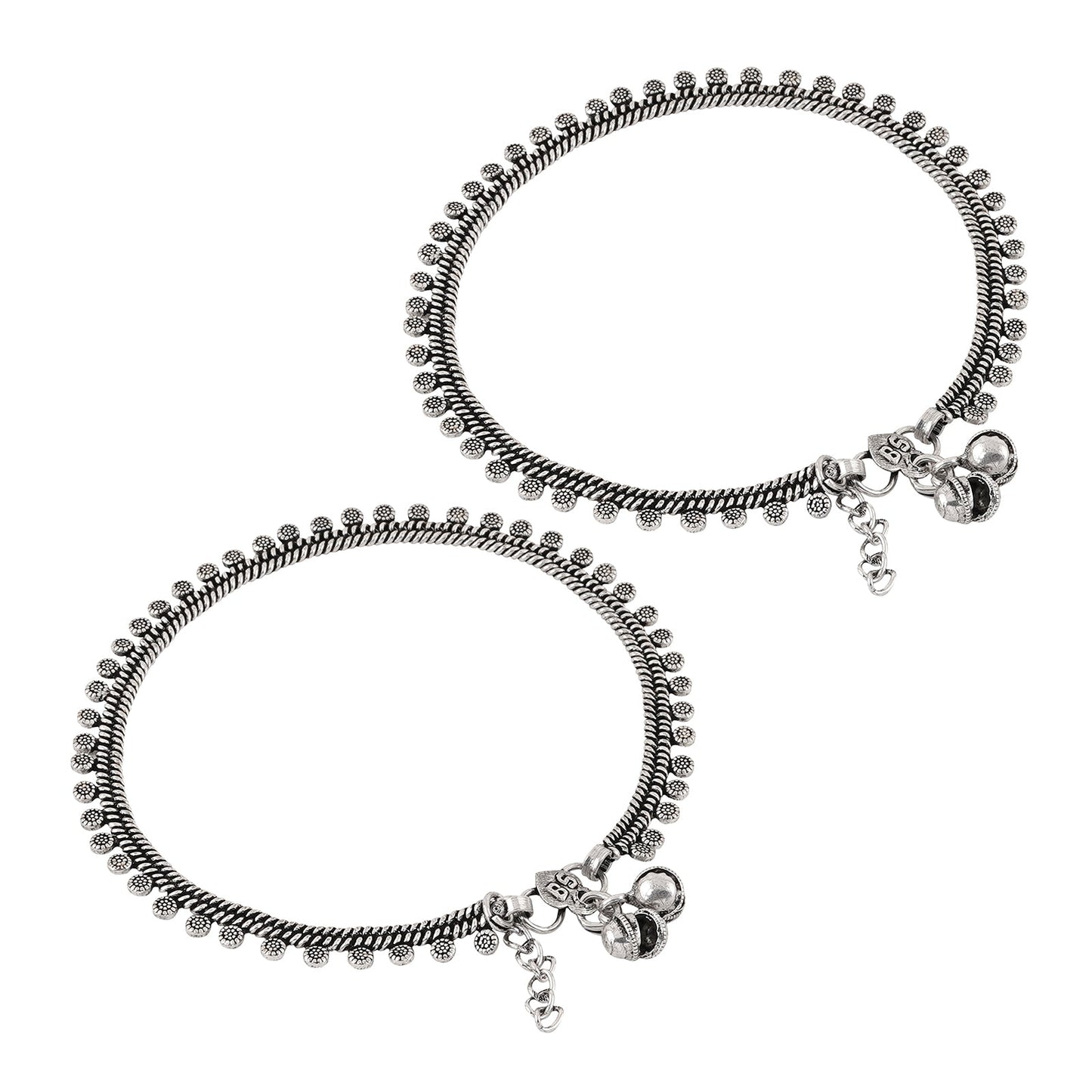 Teejh Spoorthi Silver Oxidised Ghungroo Anklet