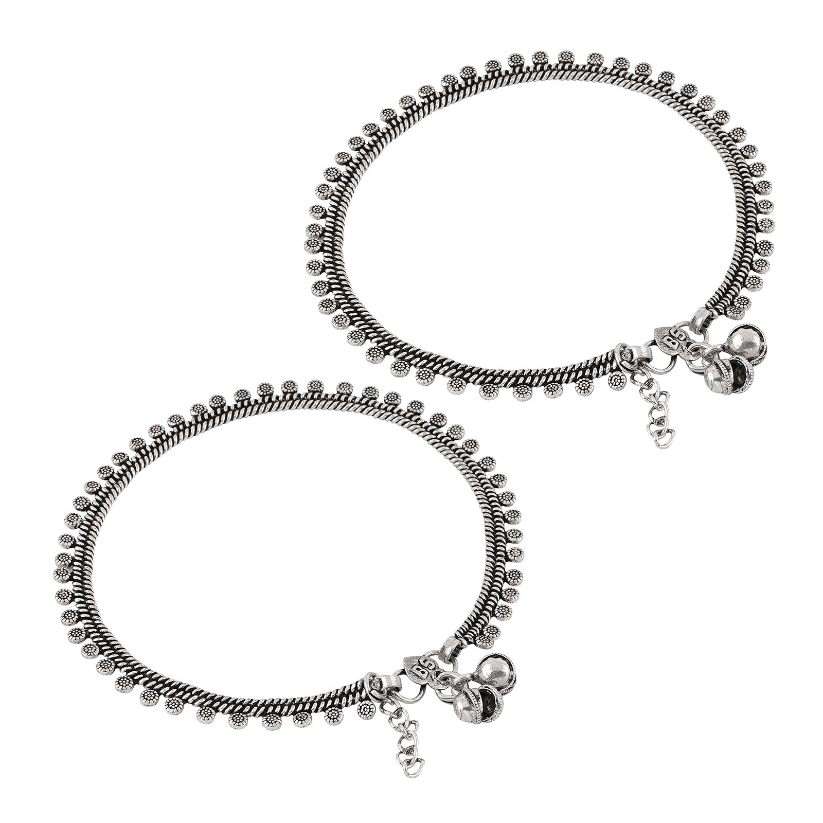 Teejh Spoorthi Silver Oxidised Ghungroo Anklet