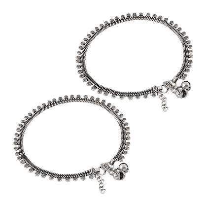 Teejh Spoorthi Silver Oxidised Ghungroo Anklet