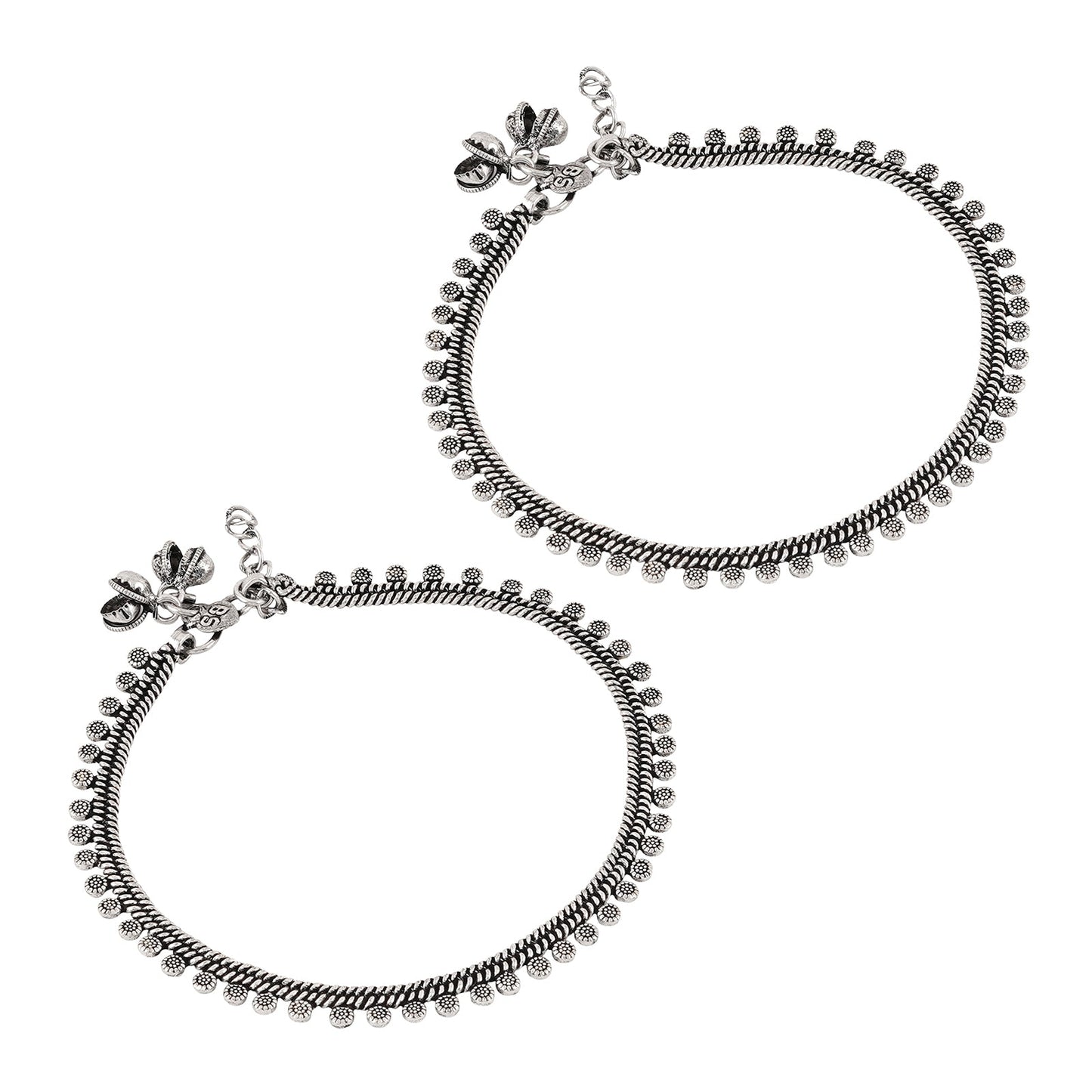 Teejh Spoorthi Silver Oxidised Ghungroo Anklet