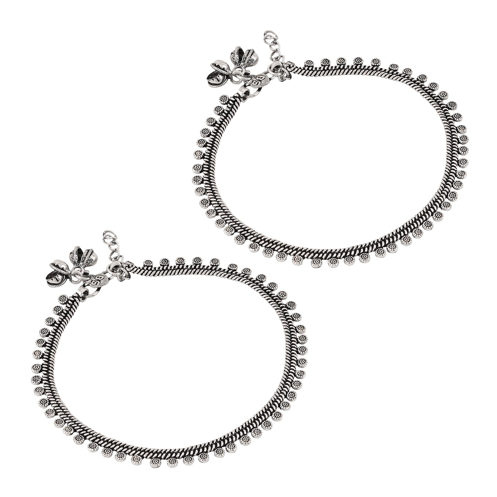 Teejh Spoorthi Silver Oxidised Ghungroo Anklet