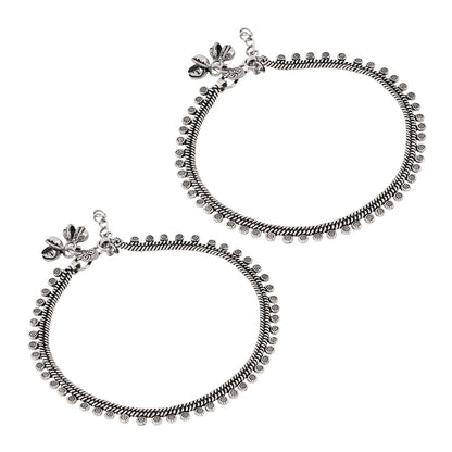 Teejh Spoorthi Silver Oxidised Ghungroo Anklet