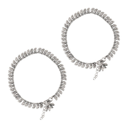 Teejh Manthara Silver Oxidised Ghungroo Anklets