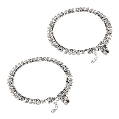 Teejh Manthara Silver Oxidised Ghungroo Anklets
