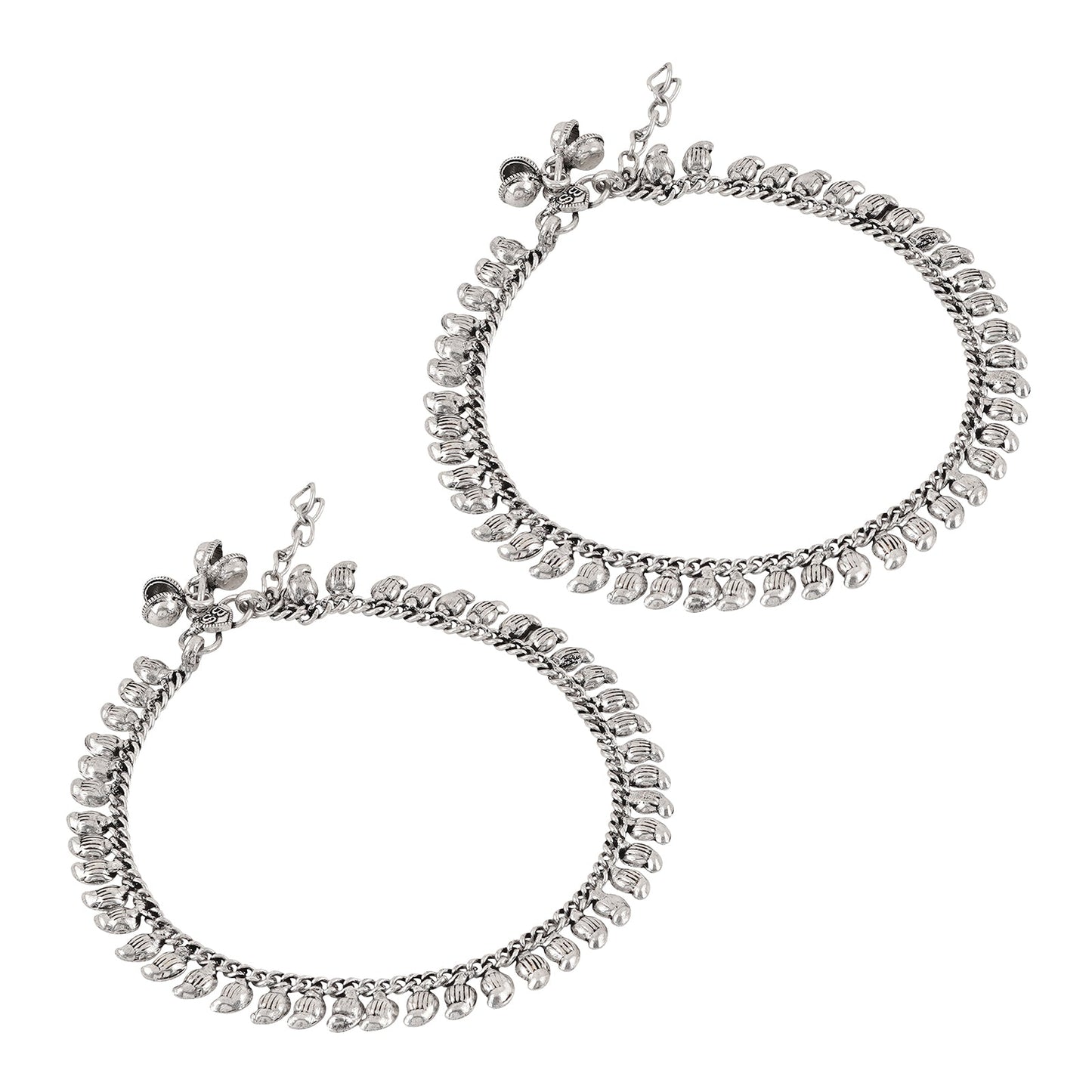 Teejh Manthara Silver Oxidised Ghungroo Anklets