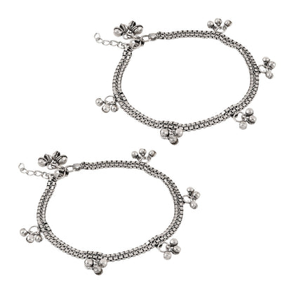 Teejh Ratnah Silver Oxidised Ghungroo Anklets