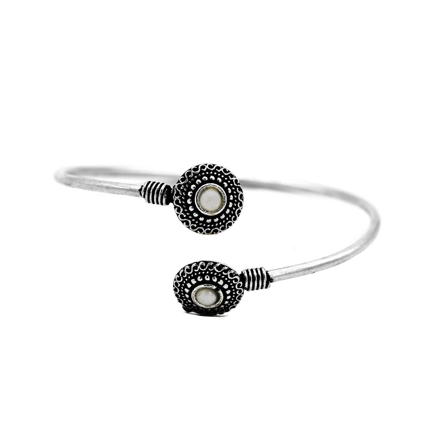 Aparna White Circular Silver Oxidized Bracelet - Teejh
