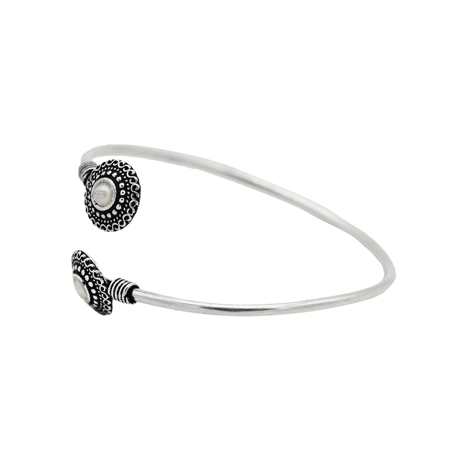 Aparna White Circular Silver Oxidized Bracelet - Teejh