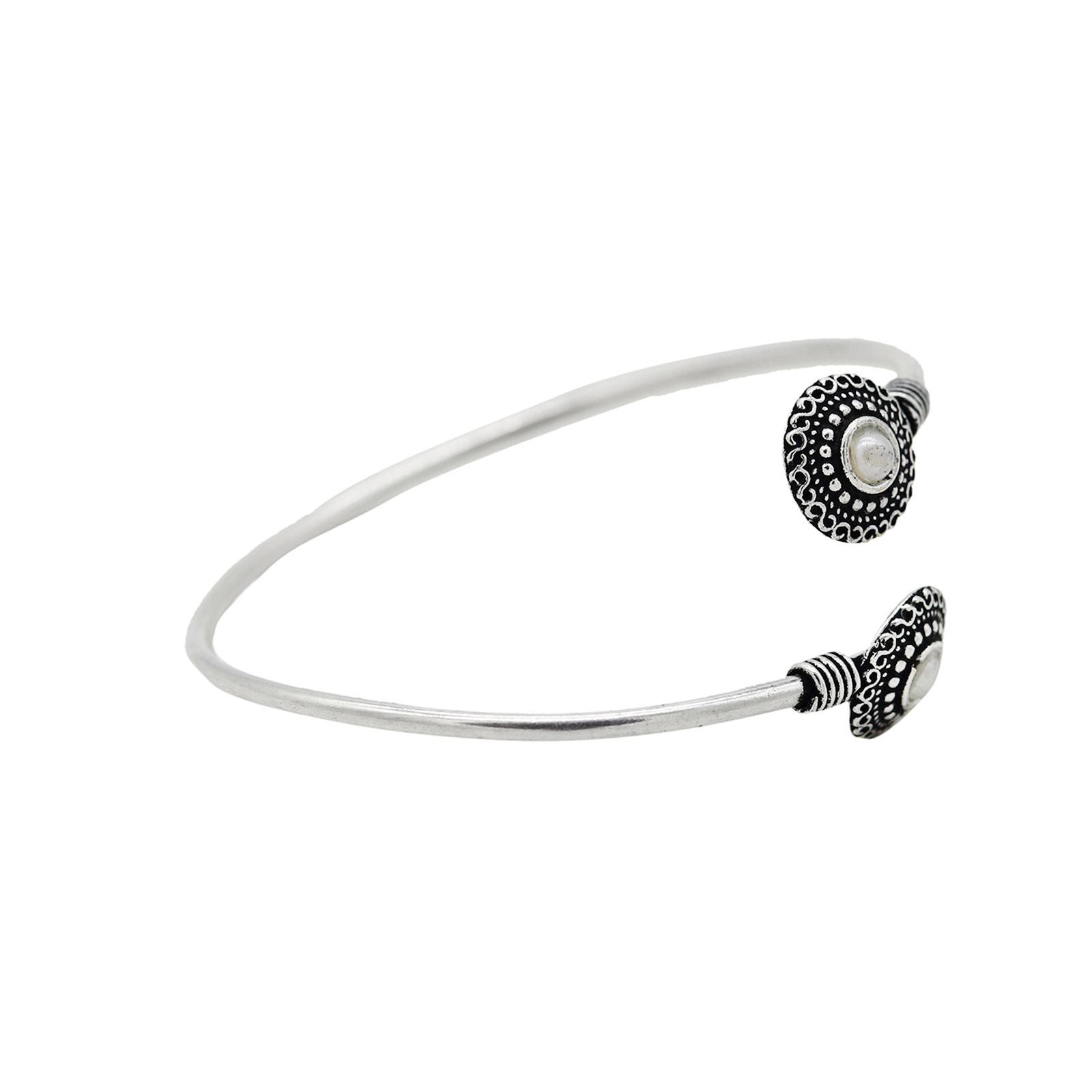 Aparna White Circular Silver Oxidized Bracelet - Teejh