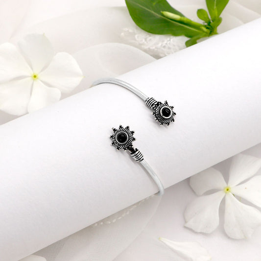 Aparna Black Flower Silver Oxidized Bracelet - Teejh