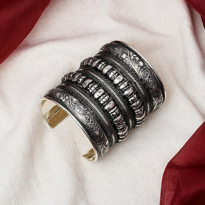 Teejh Dhel Silver Oxidised Cuff Bracelet