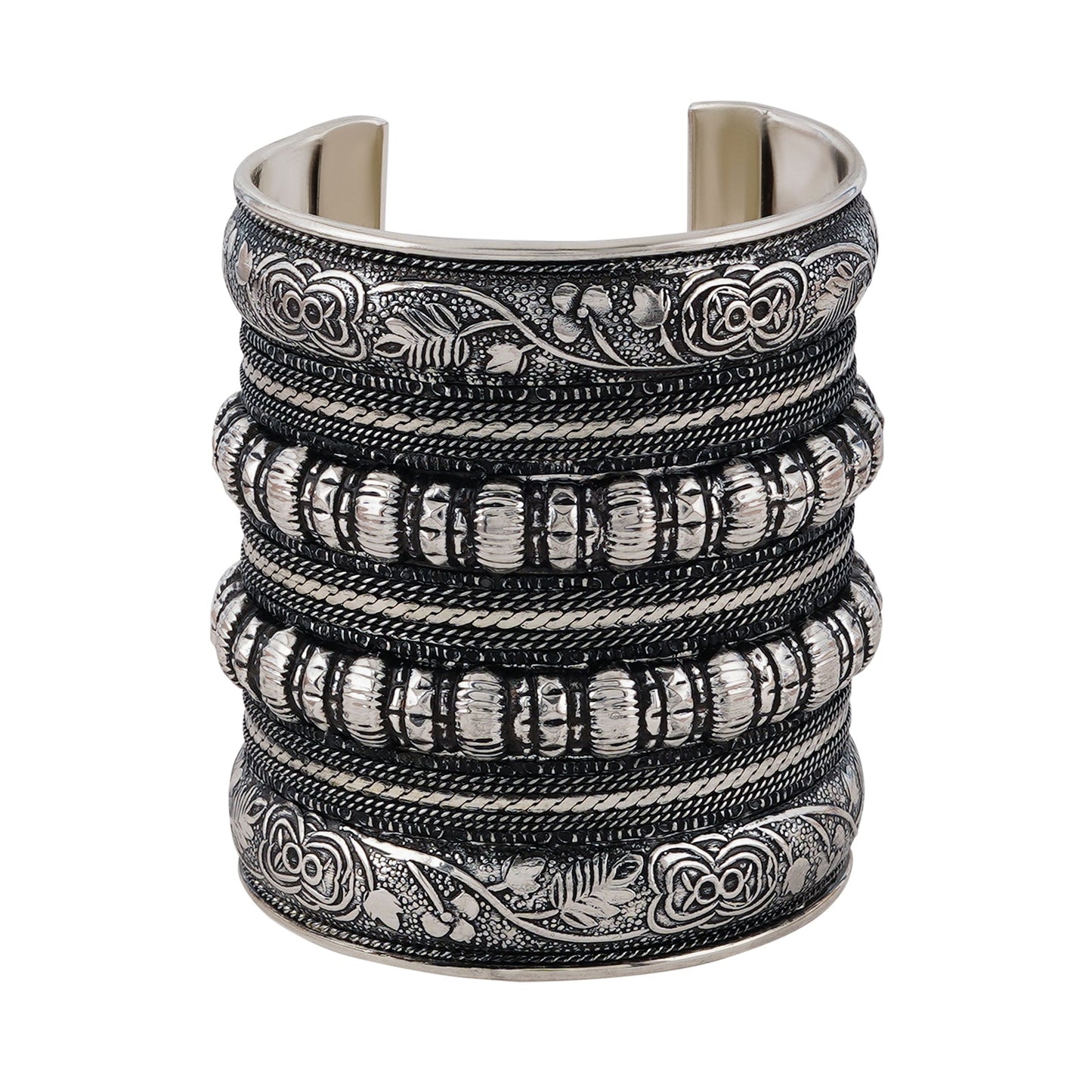 Teejh Dhel Silver Oxidised Cuff Bracelet