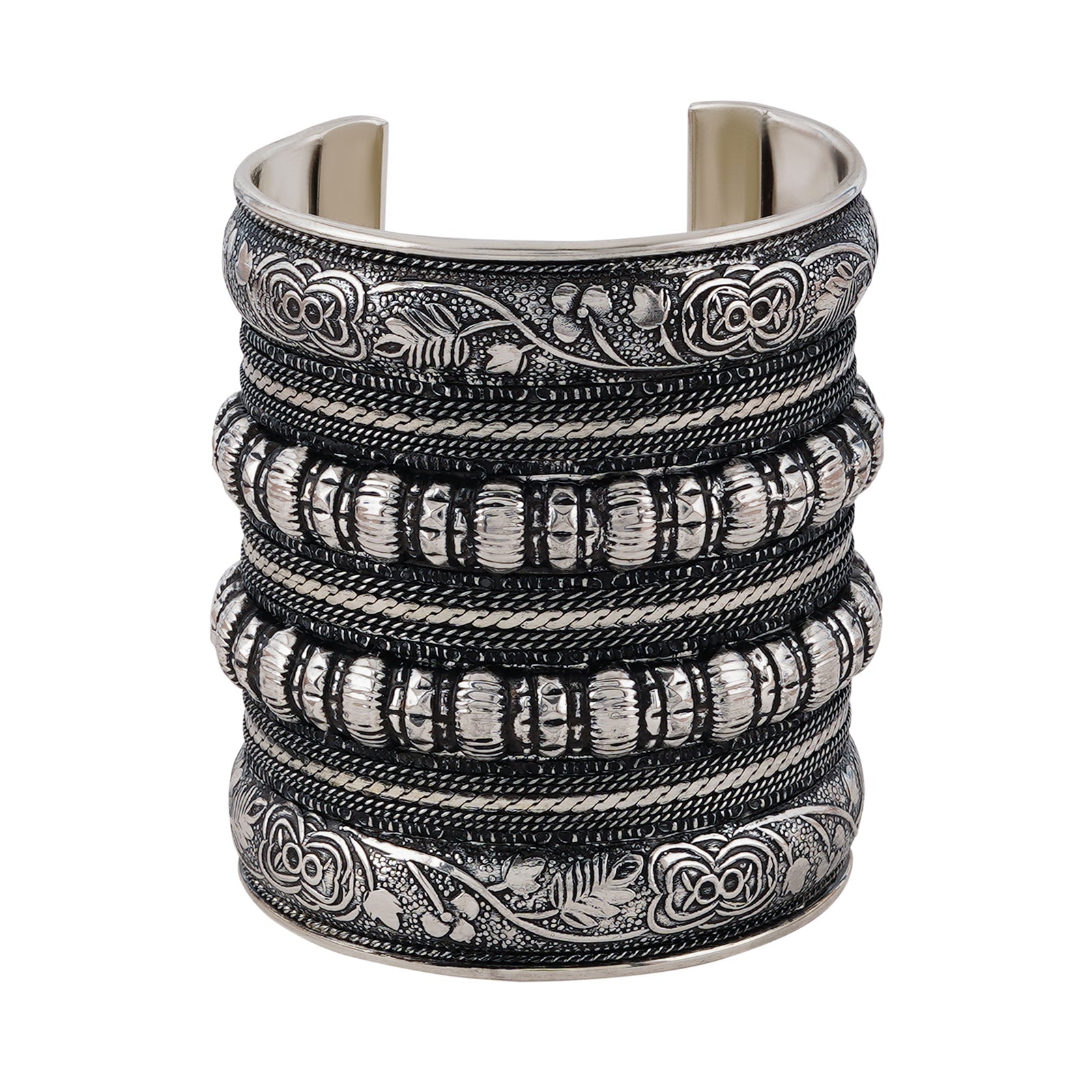 Teejh Dhel Silver Oxidised Cuff Bracelet