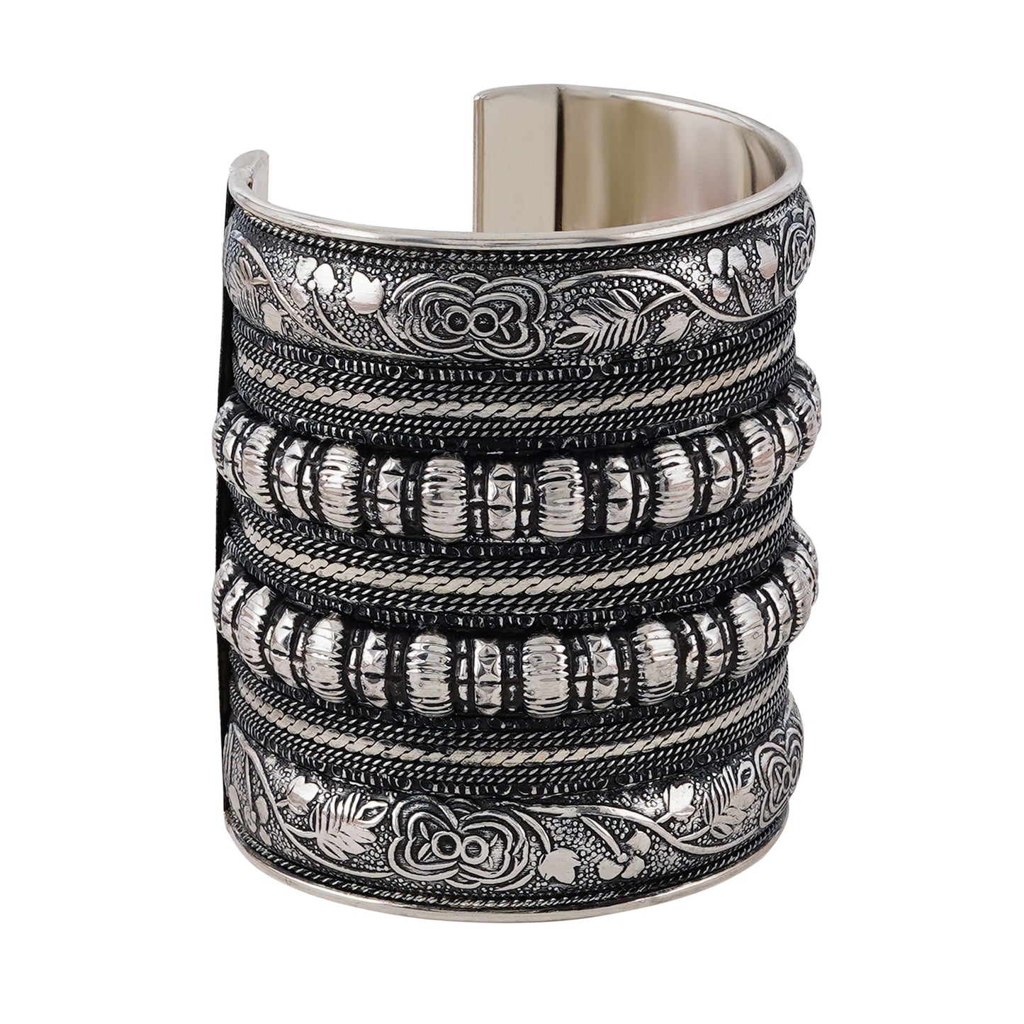 Teejh Dhel Silver Oxidised Cuff Bracelet