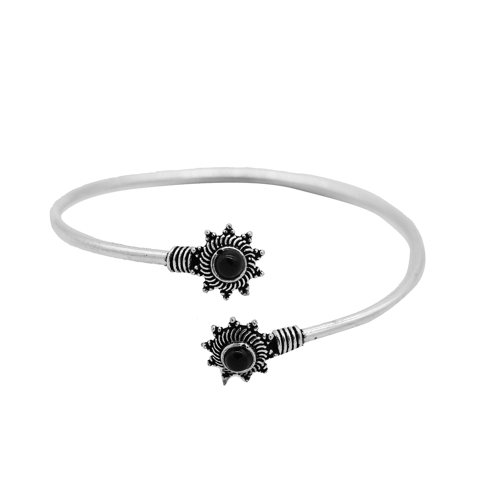 Aparna Black Flower Silver Oxidized Bracelet - Teejh