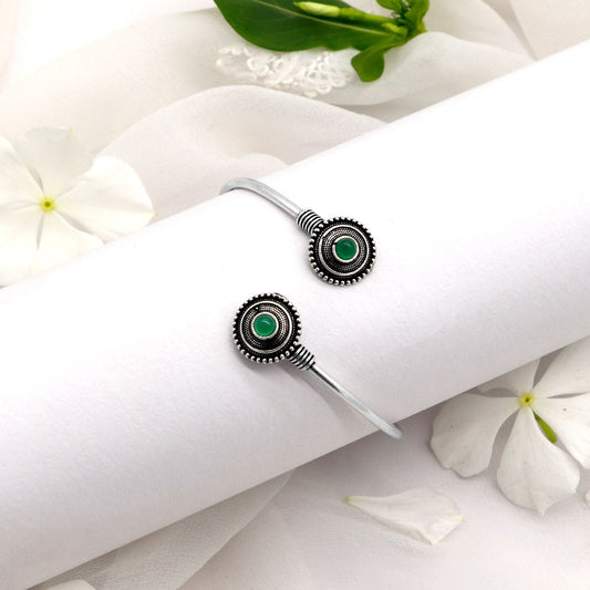 Aparna Green Circular Silver Oxidized Bracelet - Teejh