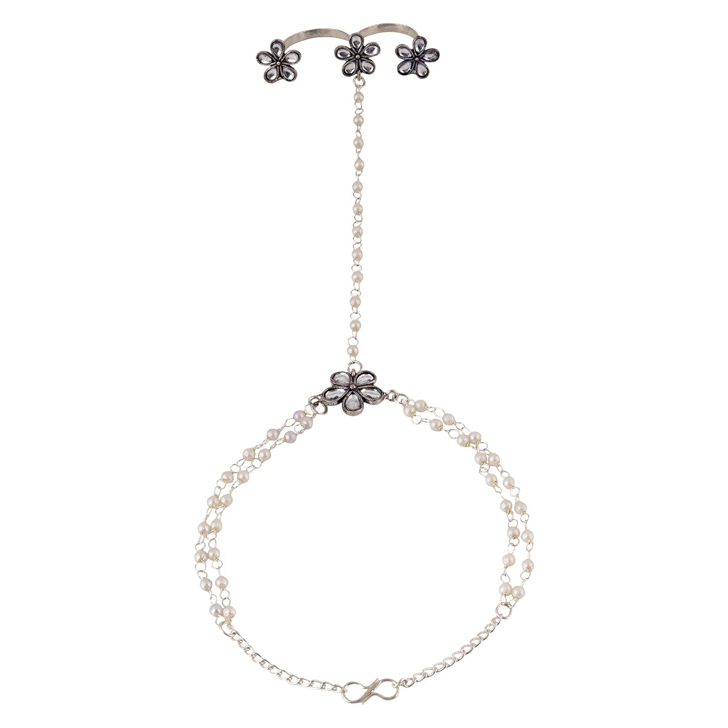 Teejh Roopali Silver Oxidised Hathphool