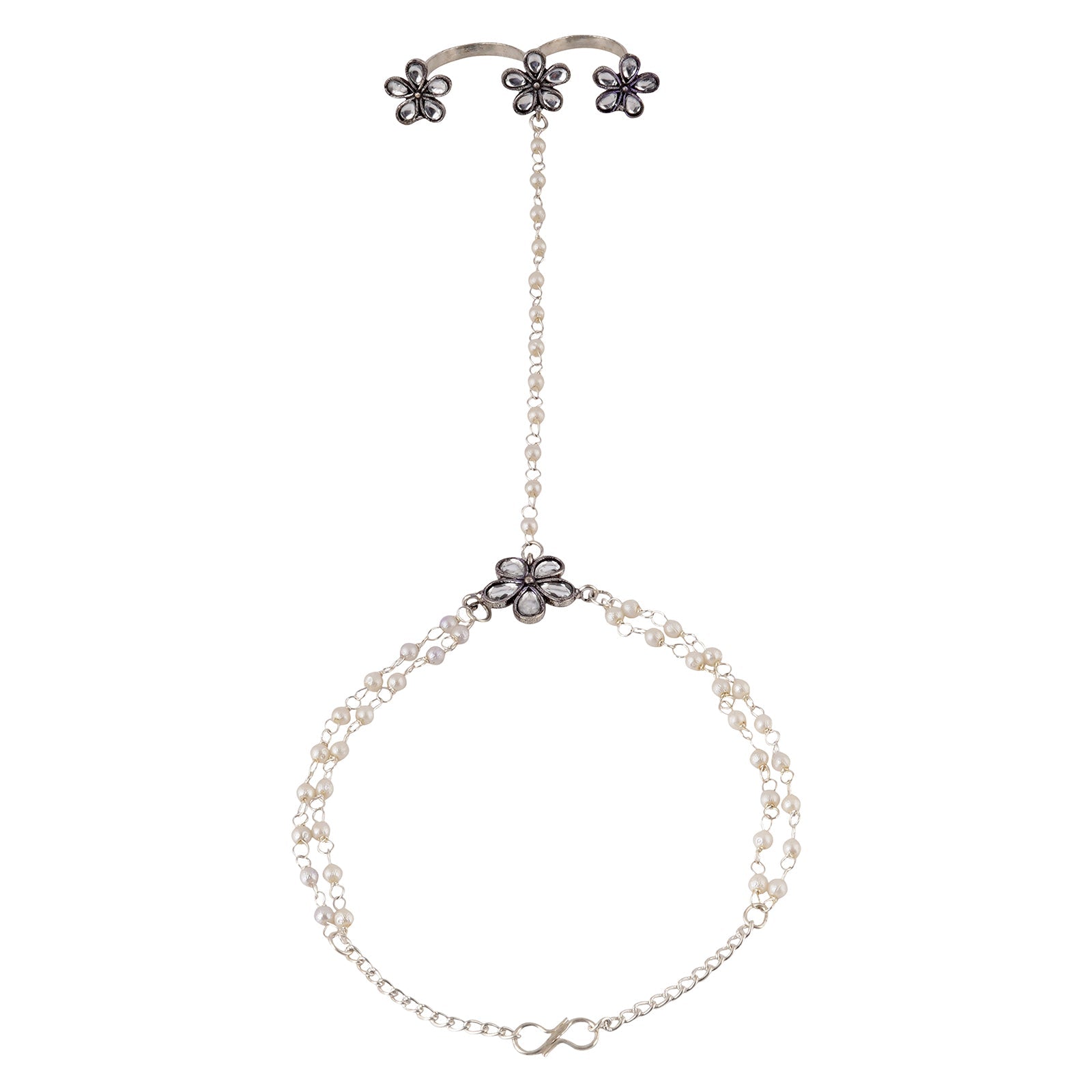 Teejh Roopali Silver Oxidised Hathphool