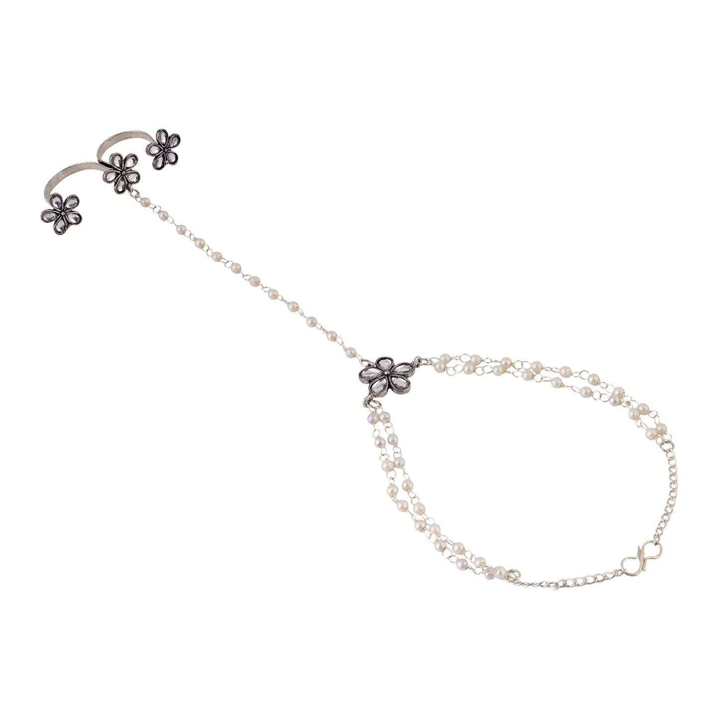 Teejh Roopali Silver Oxidised Hathphool
