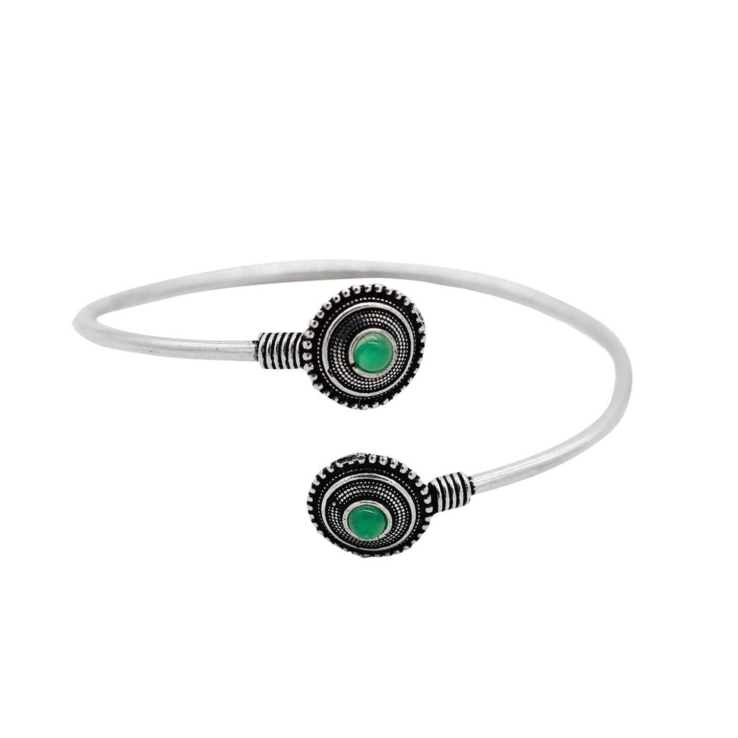 Aparna Green Circular Silver Oxidized Bracelet - Teejh