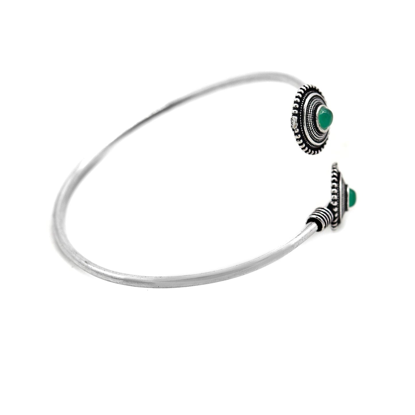 Aparna Green Circular Silver Oxidized Bracelet - Teejh