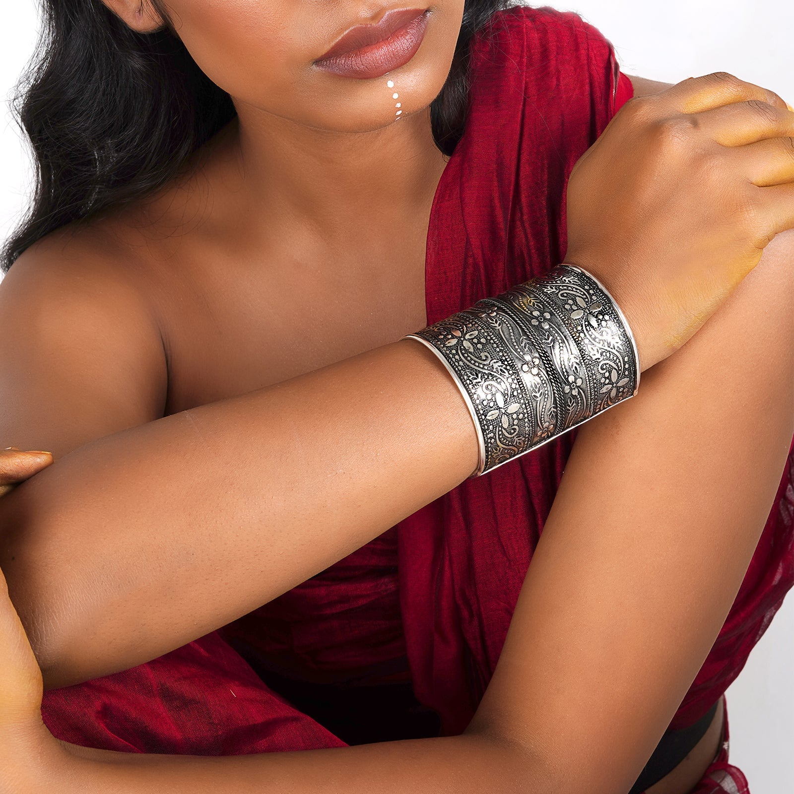 Teejh Yashodhara Silver Oxidised Cuff Bracelet