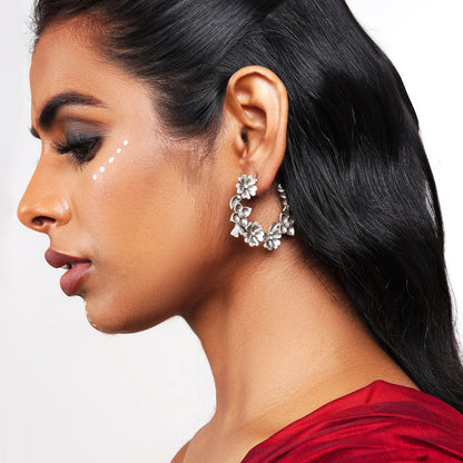 Teejh Taralika Silver Oxidised Floral Earrings