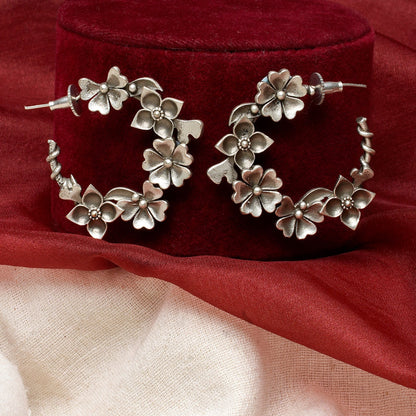 Teejh Taralika Silver Oxidised Floral Earrings