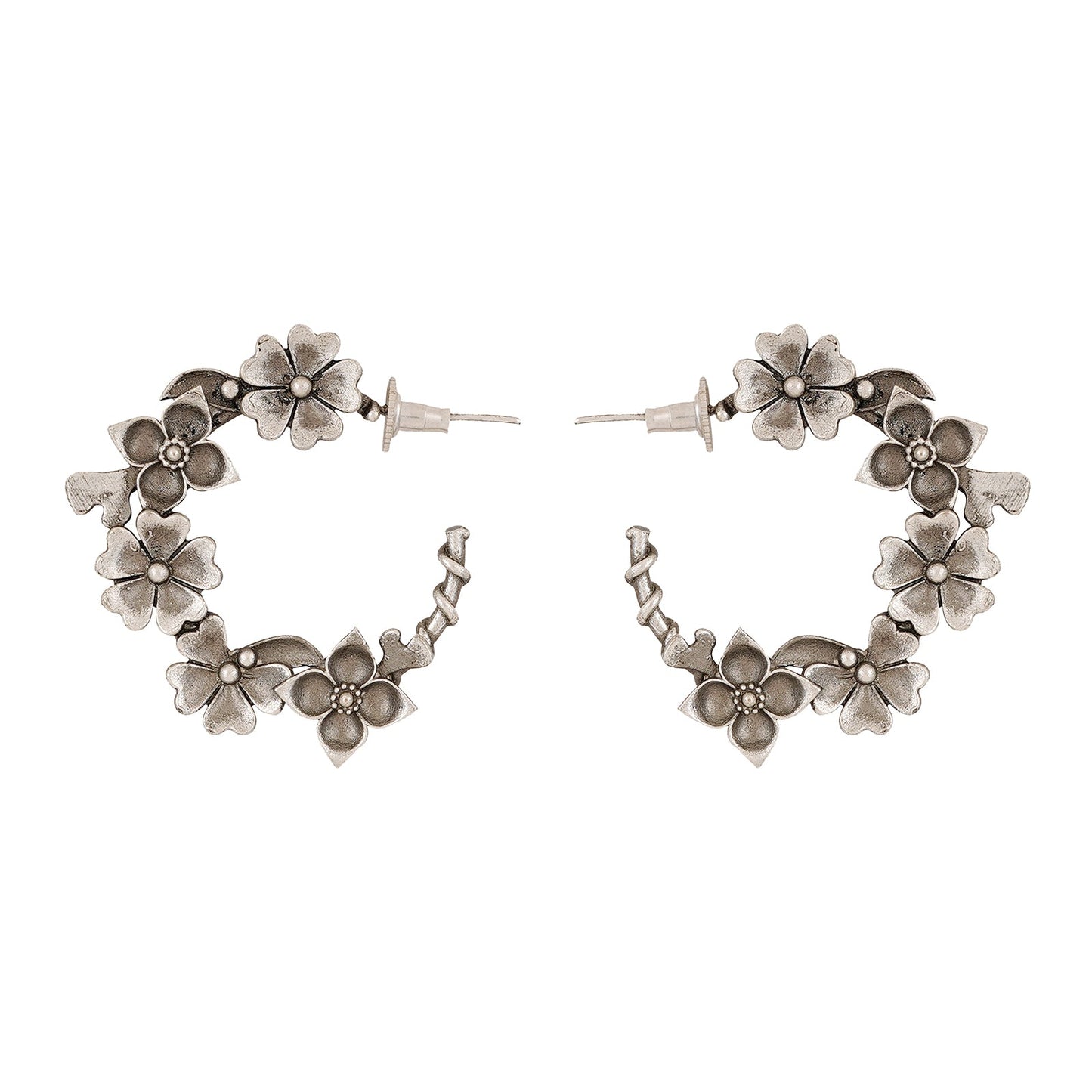 Teejh Taralika Silver Oxidised Floral Earrings