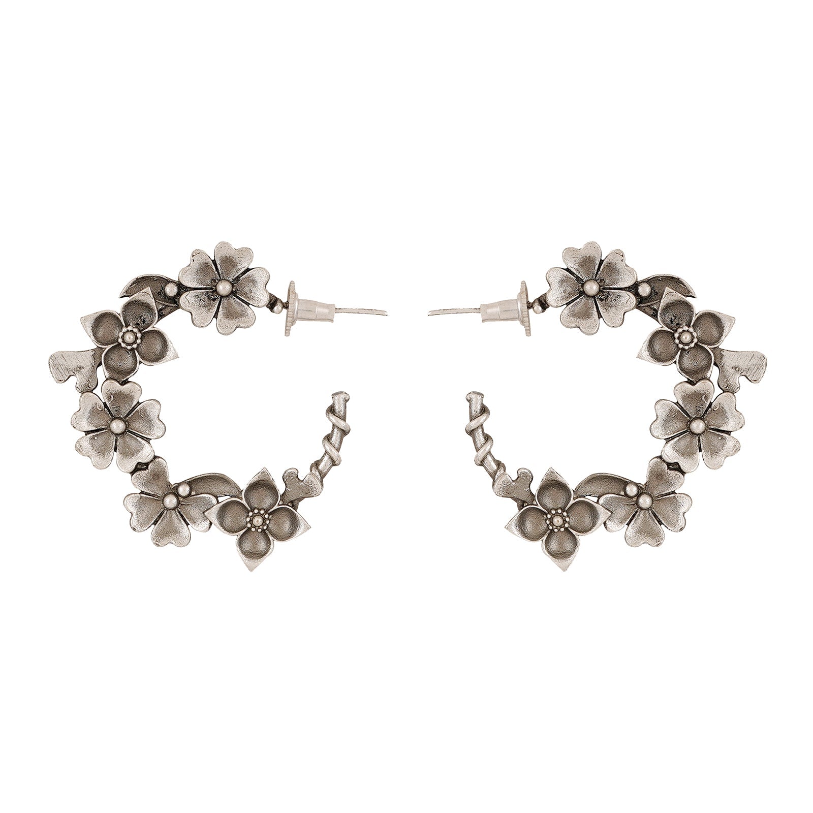 Teejh Taralika Silver Oxidised Floral Earrings