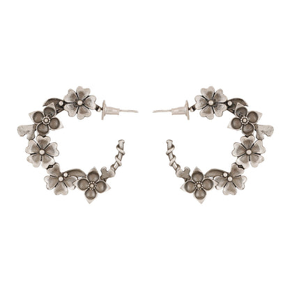 Teejh Taralika Silver Oxidised Floral Earrings
