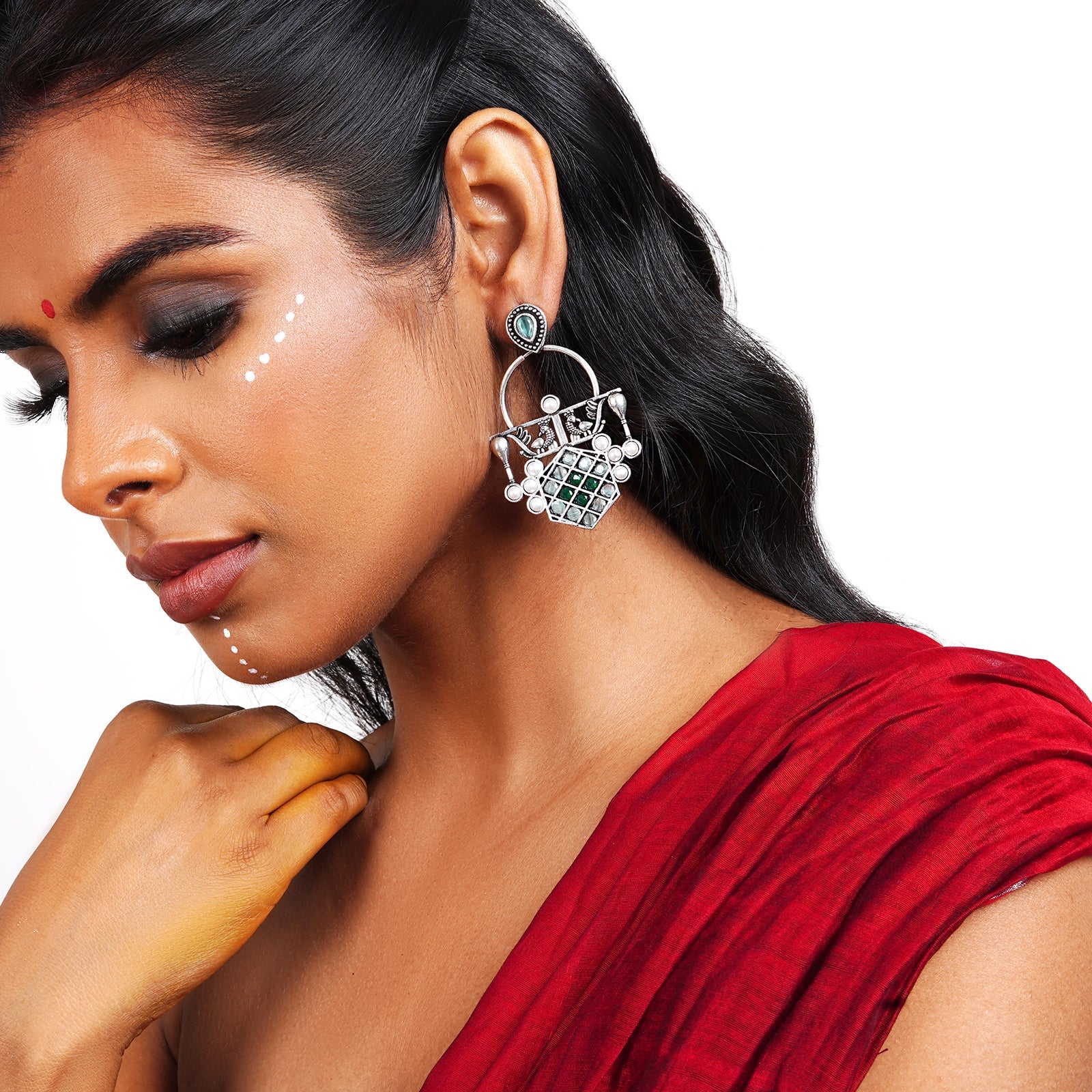 Teejh Charulata Green Silver Oxidised Earrings