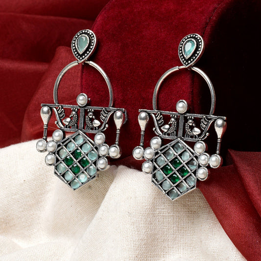 Teejh Charulata Green Silver Oxidised Earrings