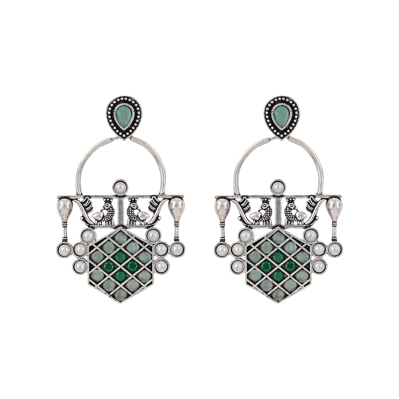 Teejh Charulata Green Silver Oxidised Earrings