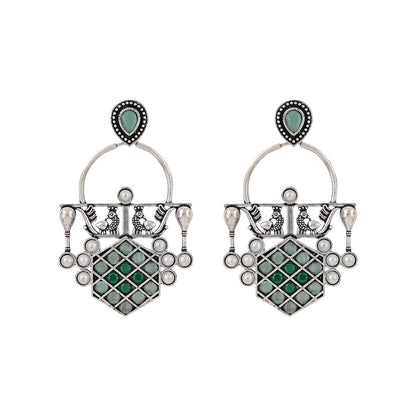 Teejh Charulata Green Silver Oxidised Earrings