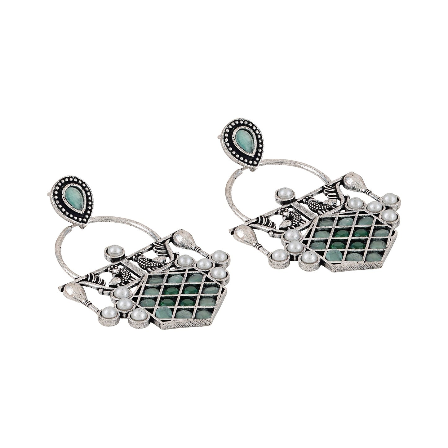 Teejh Charulata Green Silver Oxidised Earrings