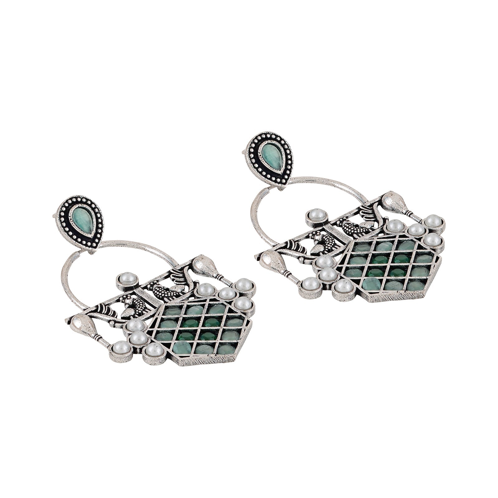 Teejh Charulata Green Silver Oxidised Earrings