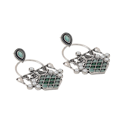 Teejh Charulata Green Silver Oxidised Earrings