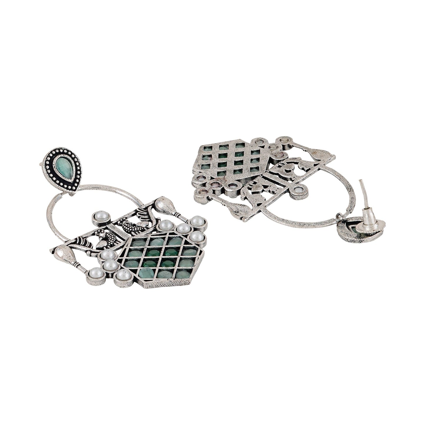Teejh Charulata Green Silver Oxidised Earrings