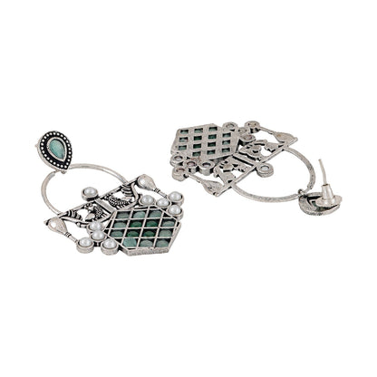 Teejh Charulata Green Silver Oxidised Earrings