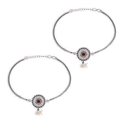 Teejh Vaibhavari Red Silver Oxidised Anklet