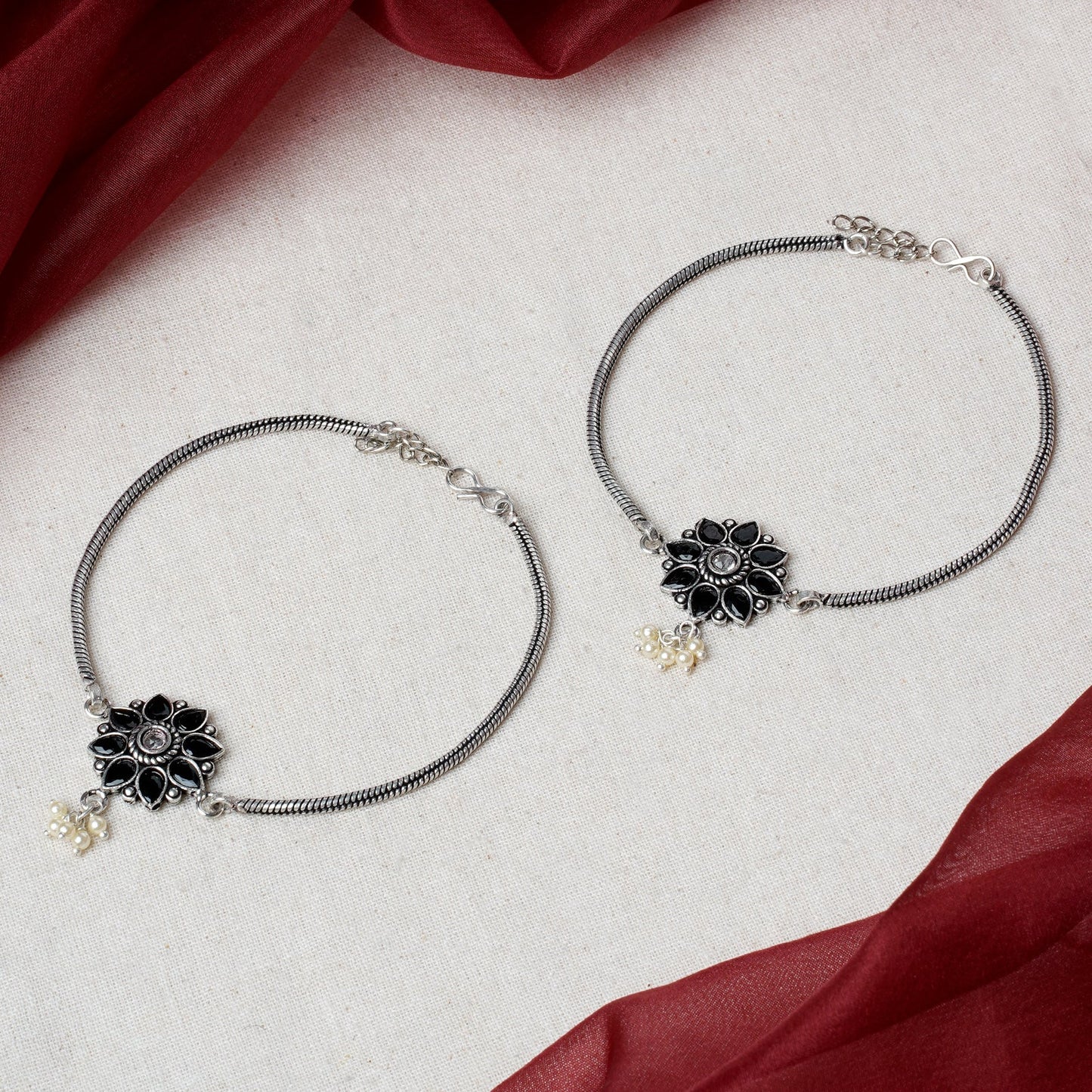 Teejh Veeradedvi Blue Silver Oxidised Anklet