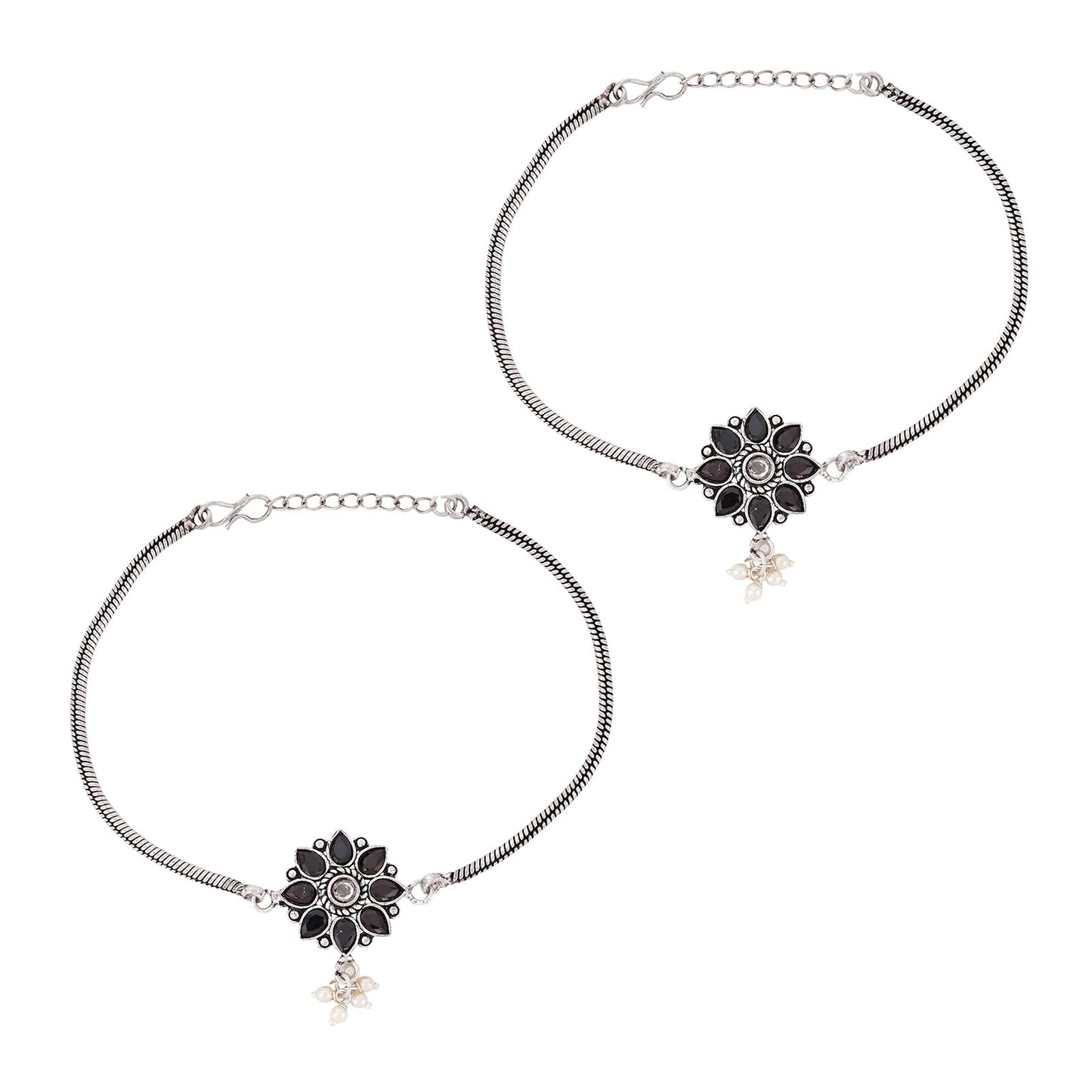 Teejh Veeradedvi Blue Silver Oxidised Anklet