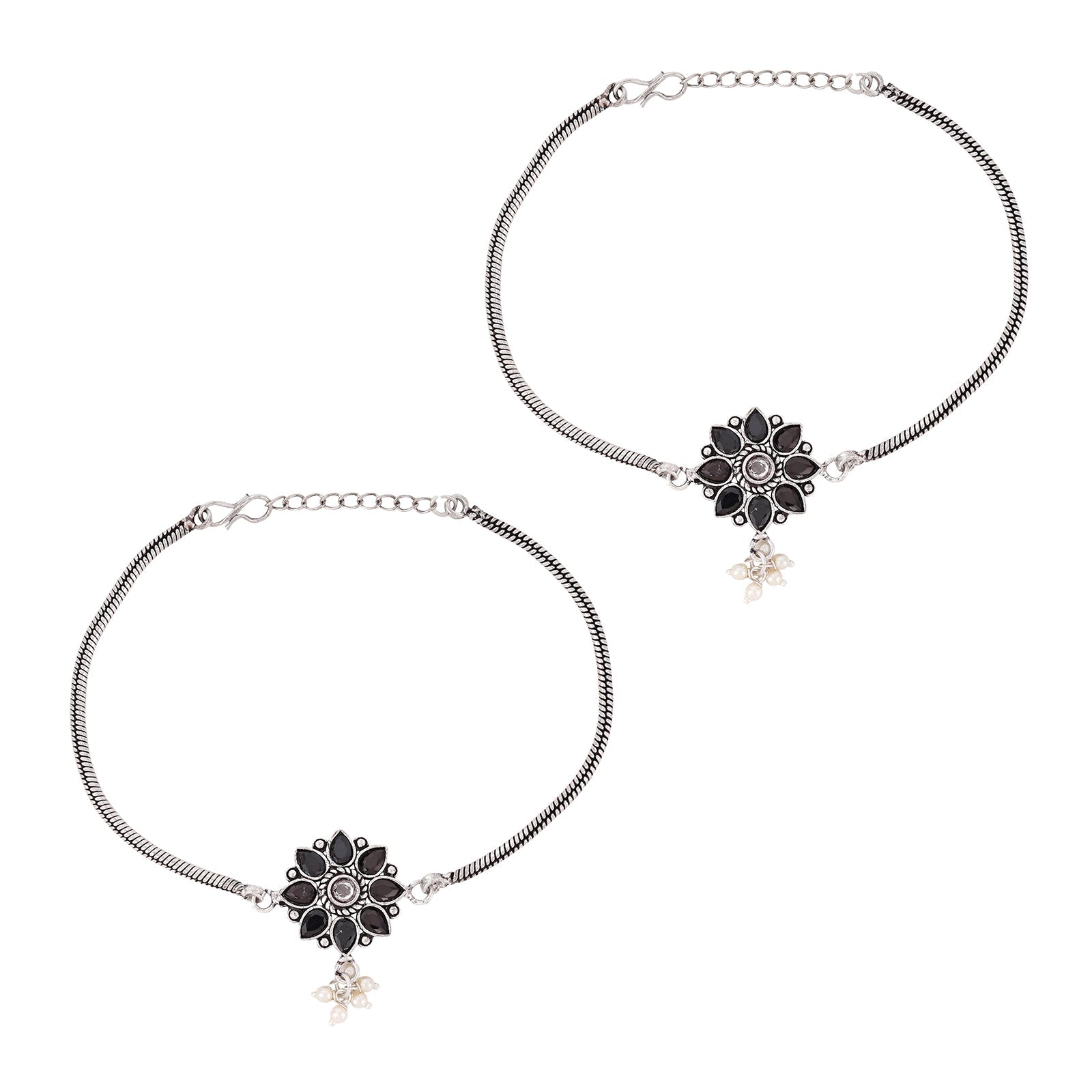 Teejh Veeradedvi Blue Silver Oxidised Anklet
