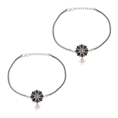 Teejh Veeradedvi Blue Silver Oxidised Anklet